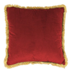 CUSCINO ARREDO VELLUTO ROSSO CON FRANGIA ORO