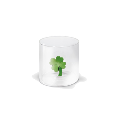 BICCHIERE VETRO BOROSILICATO 250 ML DECORO QUADRIFOGLIO